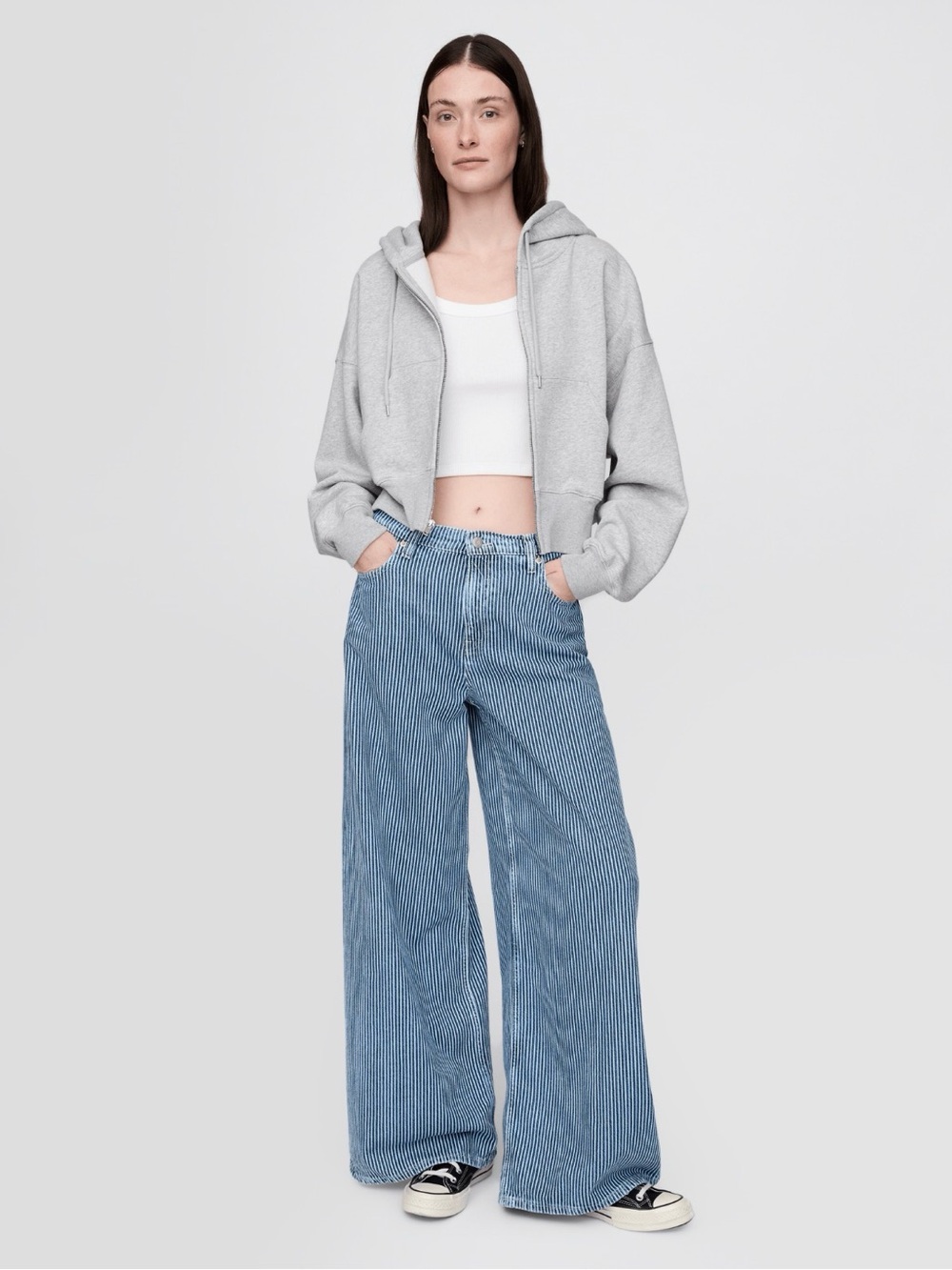 NWT Gap Baggy Mid Rise Ultra Soft Jeans Denim Blue Indigo Stripe Size 16 R